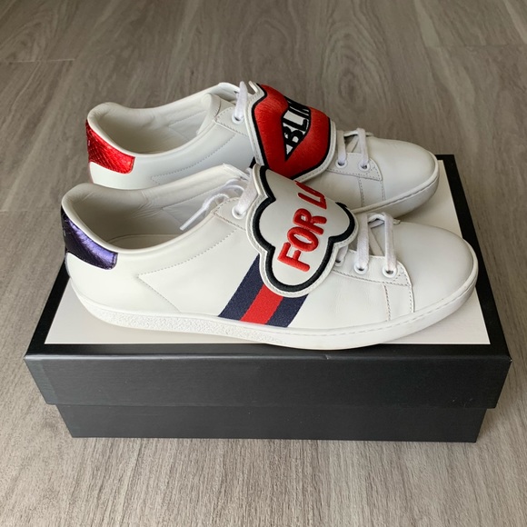 Gucci Ace Blind For Love With Removable Patches Leather Sneaker Size US 8,5 - Picture 6 of 14